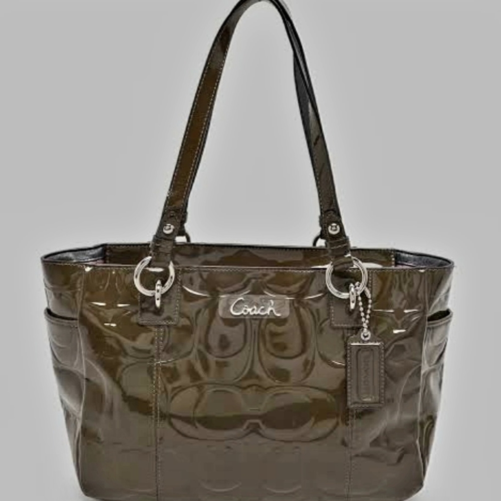 Coach Olive Green Op Art Embossed Patent Leather - Picture 3 of 15